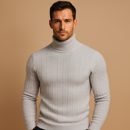 Julien - Pull Homme Col Roulé en Maille Côtelée avec Coupe Ajustée