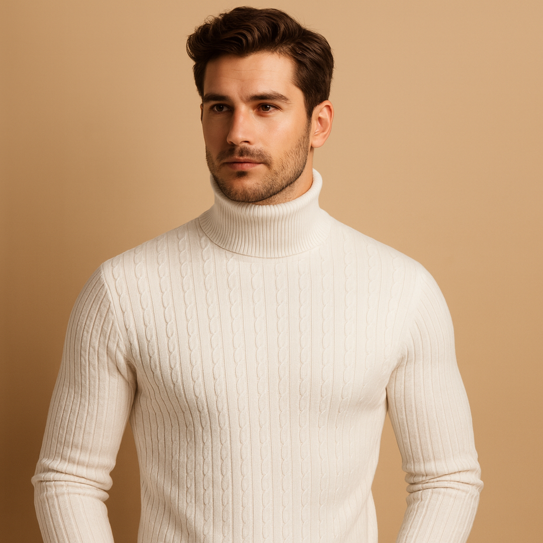 Julien - Pull Homme Col Roulé en Maille Côtelée avec Coupe Ajustée