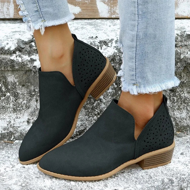 Juliette - Bottines Femme pour l'Automne avec Découpes et Talon Bloc