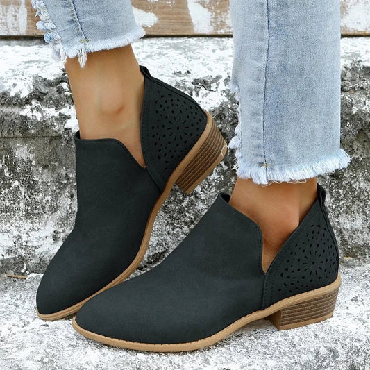 Juliette - Bottines Femme pour l'Automne avec Découpes et Talon Bloc