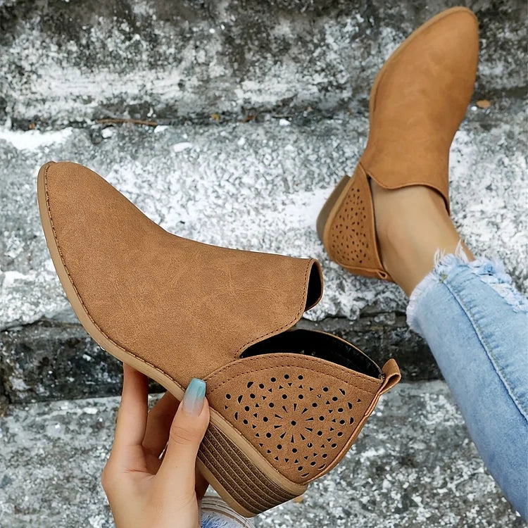 Juliette - Bottines Femme pour l'Automne avec Découpes et Talon Bloc