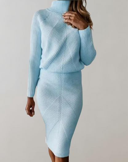 Juliette - Ensemble Femme en Maille Élégant avec Col Roulé et Jupe Midi