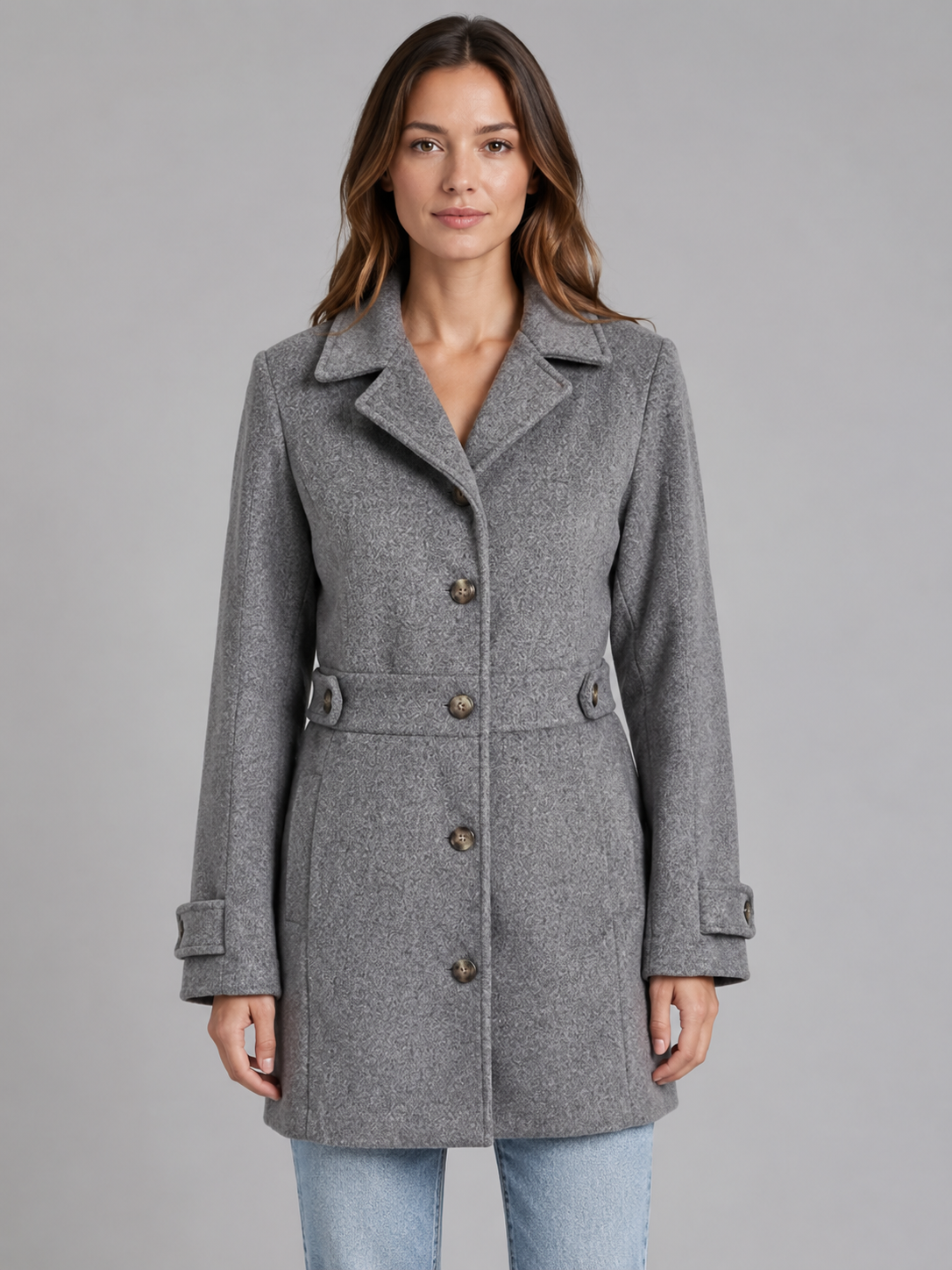 Juliette - Manteau Femme Classique Boutonné avec Col Tailleur et Ceinture