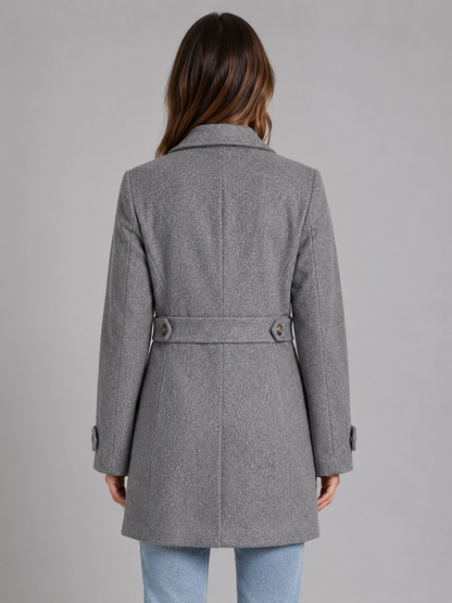 Juliette - Manteau Femme Classique Boutonné avec Col Tailleur et Ceinture