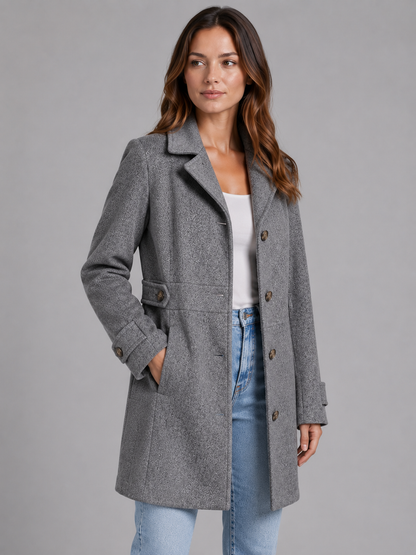 Juliette - Manteau Femme Classique Boutonné avec Col Tailleur et Ceinture