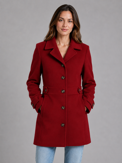 Juliette - Manteau Femme Classique Boutonné avec Col Tailleur et Ceinture