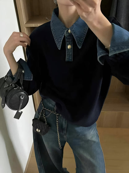 Juliette - Pull Femme Maille Col Polo avec Manches Longues et Poignets Côtelés