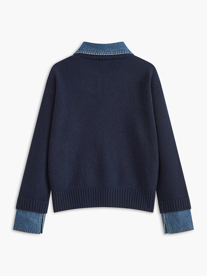 Juliette - Pull Femme Maille Col Polo avec Manches Longues et Poignets Côtelés