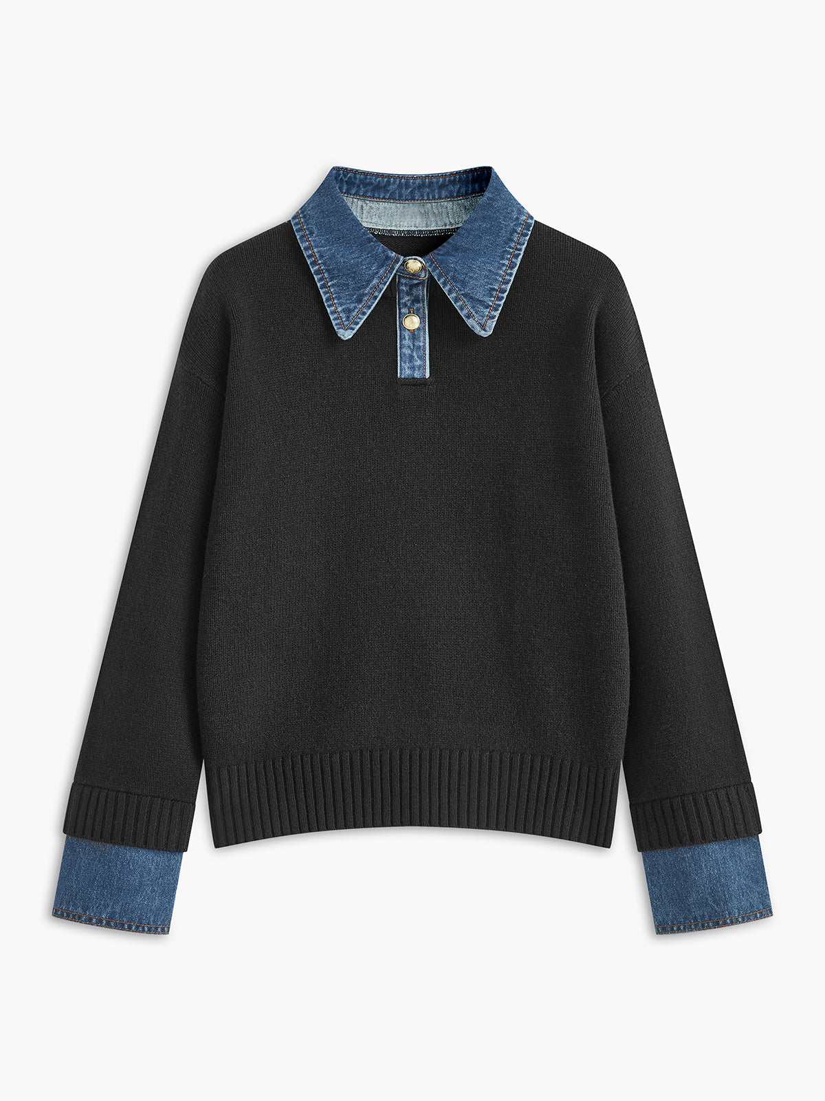 Juliette - Pull Femme Maille Col Polo avec Manches Longues et Poignets Côtelés