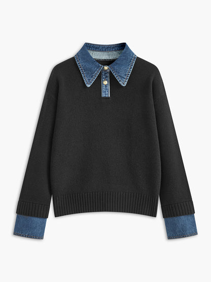 Juliette - Pull Femme Maille Col Polo avec Manches Longues et Poignets Côtelés