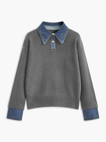 Juliette - Pull Femme Maille Col Polo avec Manches Longues et Poignets Côtelés