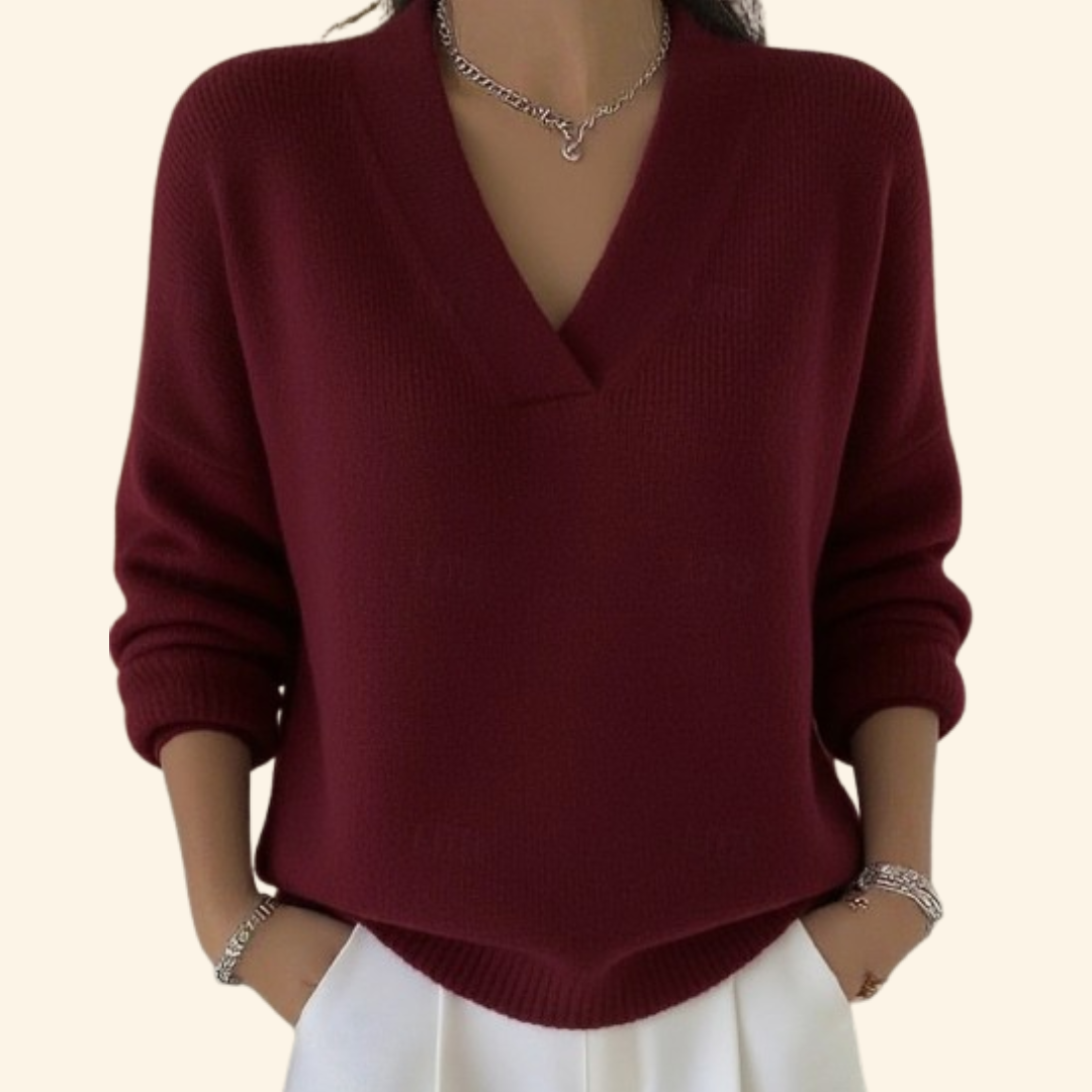 Juliette - Pull Femme en Cashmere Style avec Col en V pour l'Automne