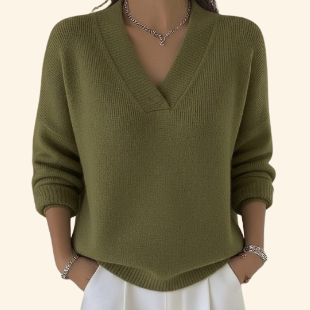 Juliette - Pull Femme en Cashmere Style avec Col en V pour l'Automne