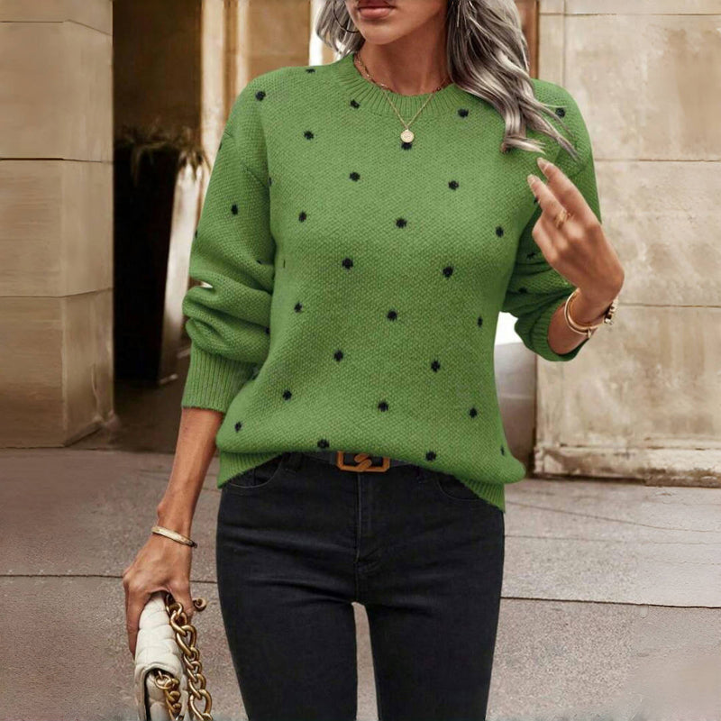 Juliette - Pull Femme en Maille à Pois avec Col Rond et Coupe Ample
