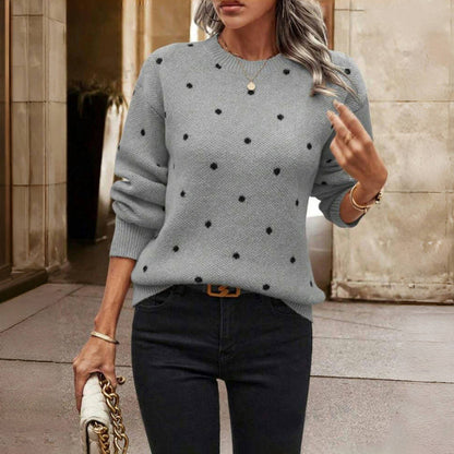 Juliette - Pull Femme en Maille à Pois avec Col Rond et Coupe Ample