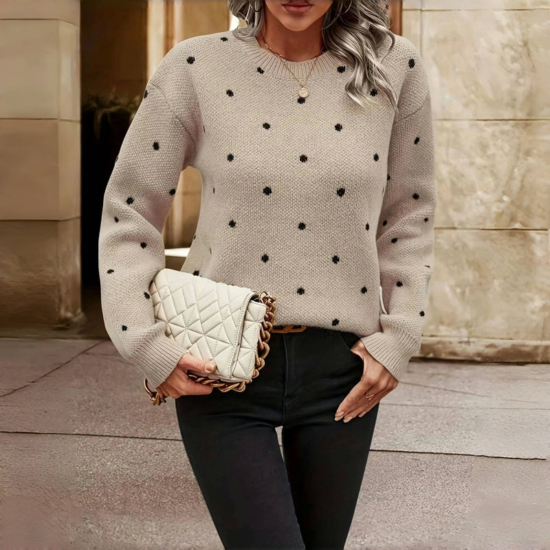 Juliette - Pull Femme en Maille à Pois avec Col Rond et Coupe Ample