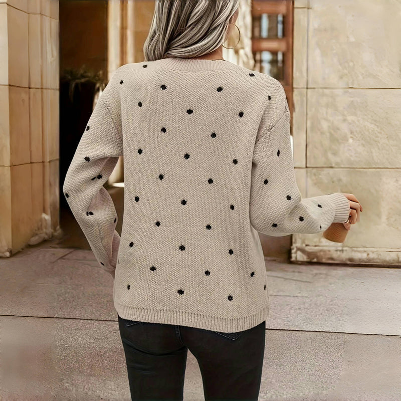 Juliette - Pull Femme en Maille à Pois avec Col Rond et Coupe Ample