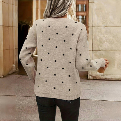 Juliette - Pull Femme en Maille à Pois avec Col Rond et Coupe Ample