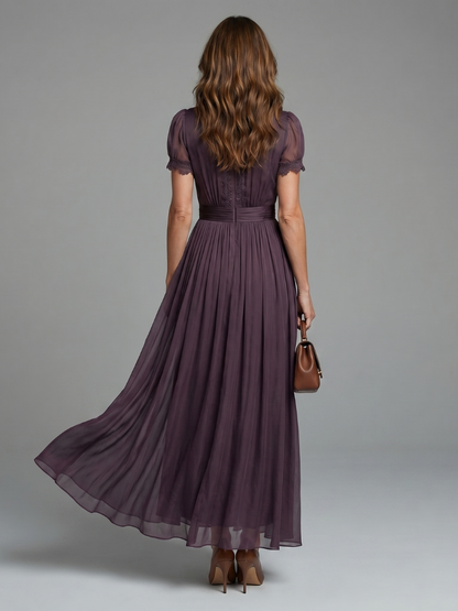 Juliette - Robe Longue Femme Chic avec Manches Papillon et Taille Smockée