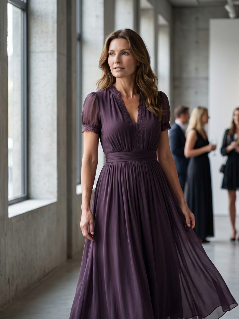 Juliette - Robe Longue Femme Chic avec Manches Papillon et Taille Smockée