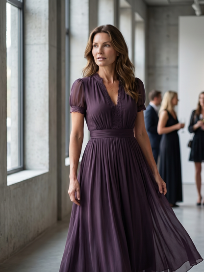 Juliette - Robe Longue Femme Chic avec Manches Papillon et Taille Smockée