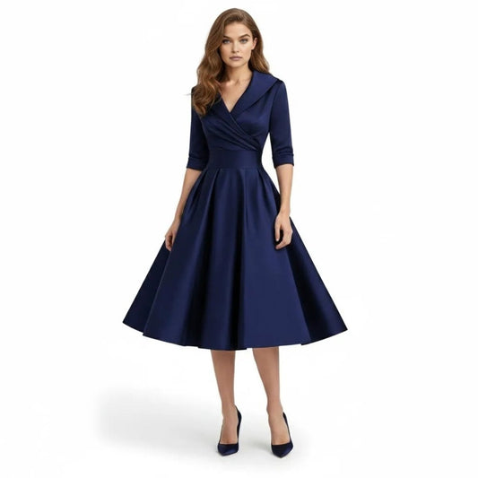 Juliette - Robe de Soirée Femme à Manches Longues avec Col Croisé Évasé