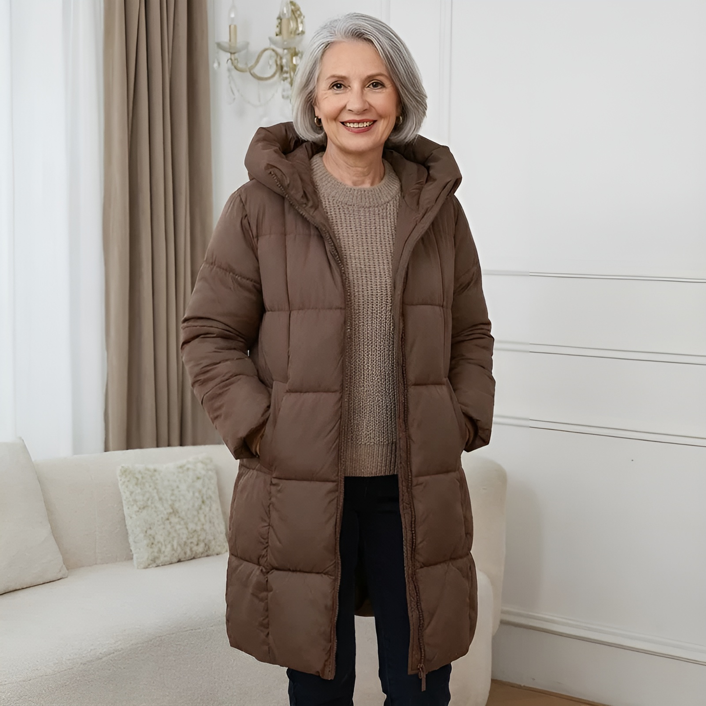 Juliette - Veste Femme Longue pour l'Hiver avec Capuche Matelassée