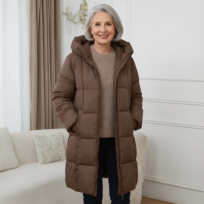 Juliette - Veste Femme Longue pour l'Hiver avec Capuche Matelassée