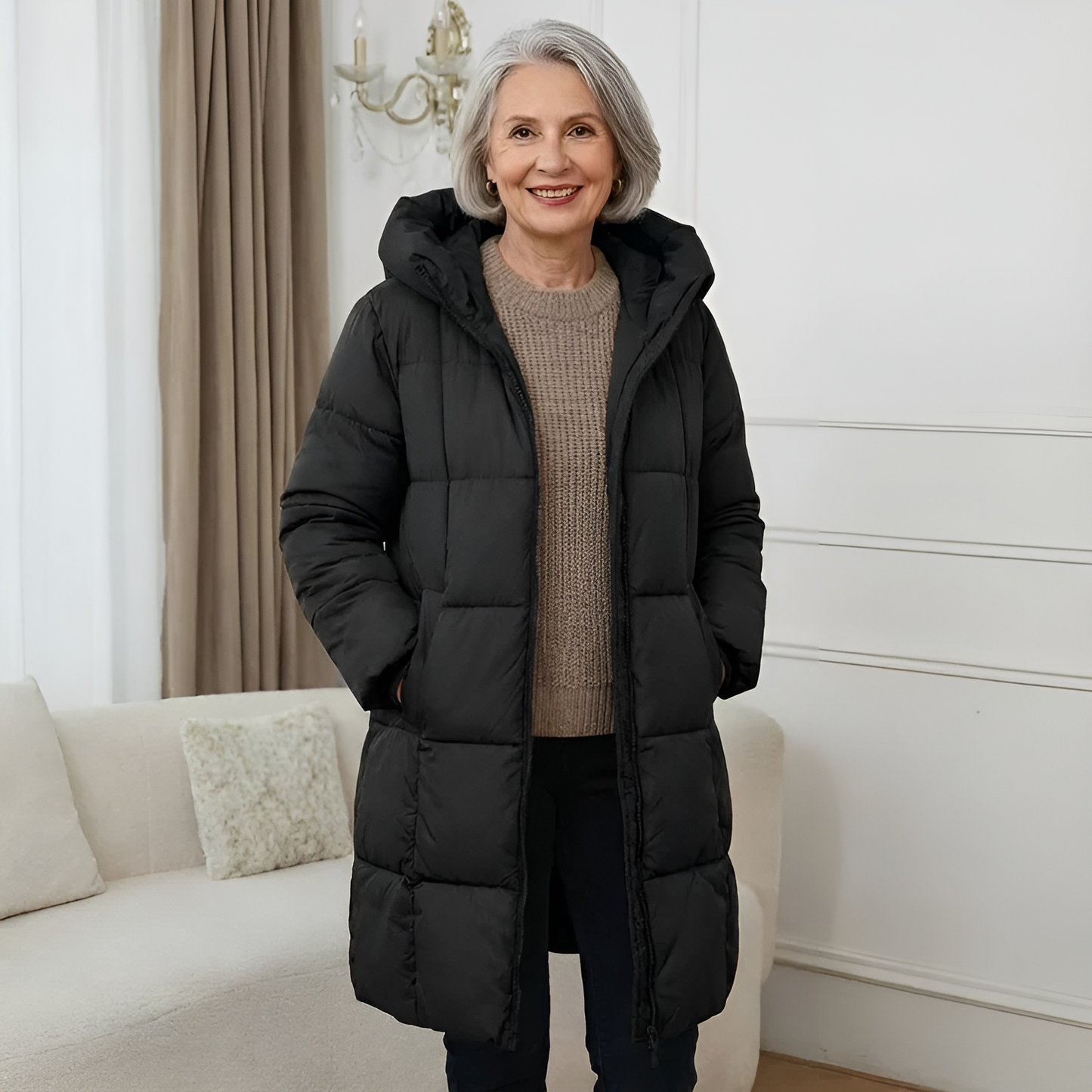 Juliette - Veste Femme Longue pour l'Hiver avec Capuche Matelassée