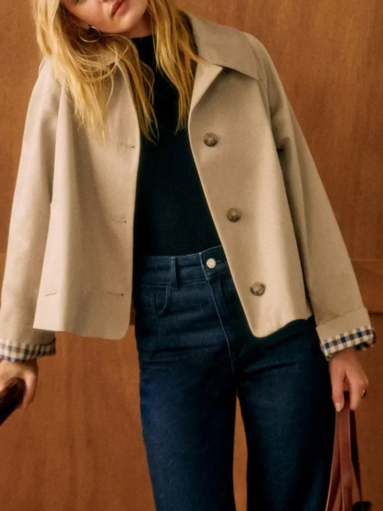 Juliette - Veste Femme Trench Court Automne avec Boutonnage et Col Chemise