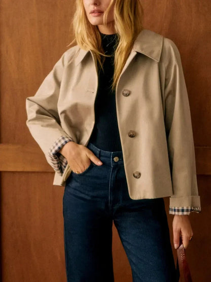 Juliette - Veste Femme Trench Court Automne avec Boutonnage et Col Chemise
