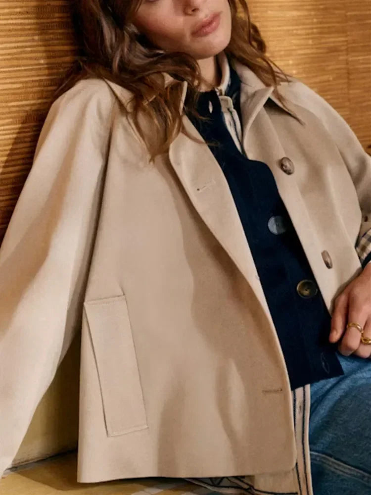 Juliette - Veste Femme Trench Court Automne avec Boutonnage et Col Chemise