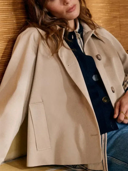 Juliette - Veste Femme Trench Court Automne avec Boutonnage et Col Chemise