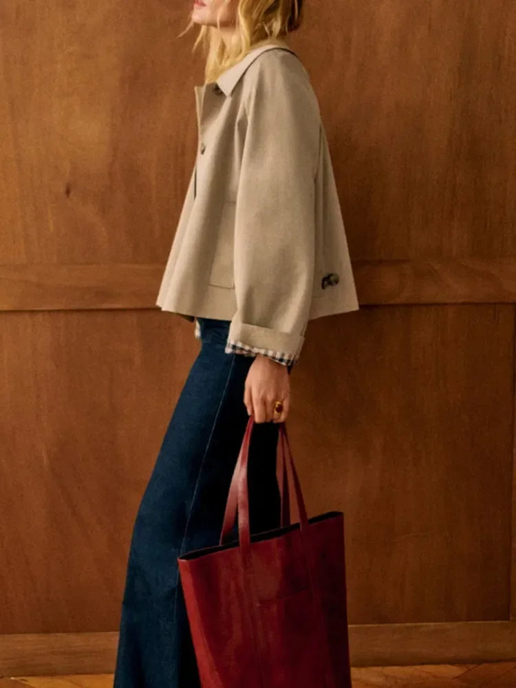 Juliette - Veste Femme Trench Court Automne avec Boutonnage et Col Chemise