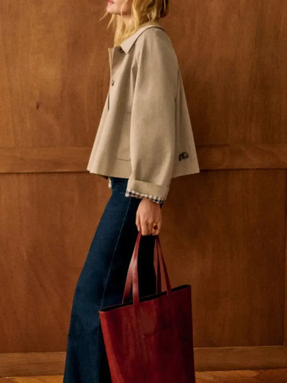 Juliette - Veste Femme Trench Court Automne avec Boutonnage et Col Chemise