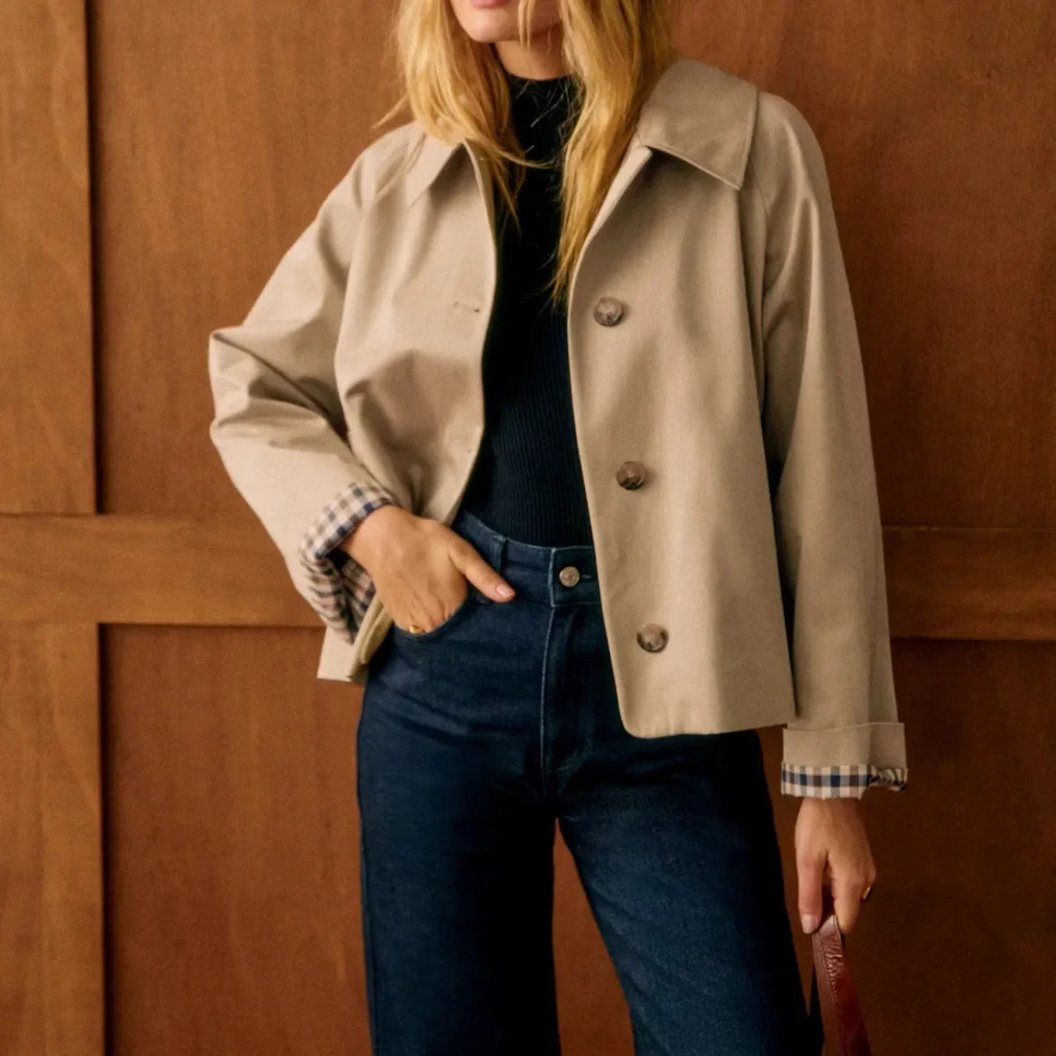 Juliette - Veste Femme Trench Court Automne avec Boutonnage et Col Chemise