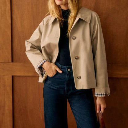 Juliette - Veste Femme Trench Court Automne avec Boutonnage et Col Chemise