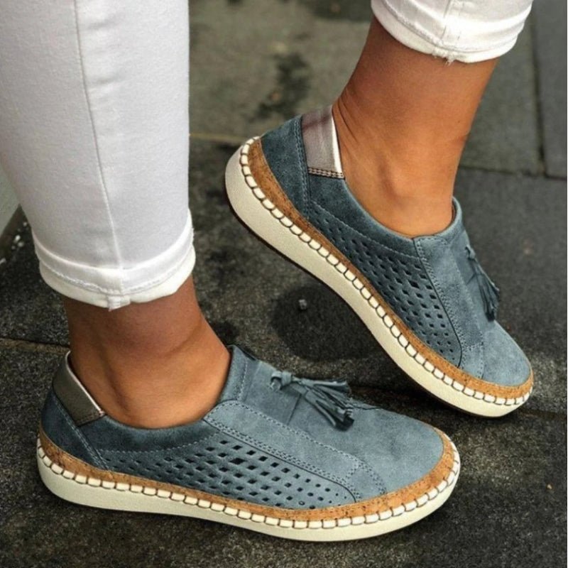 Léa - Baskets Confort Femme Décontractées avec Perforations et Pompons