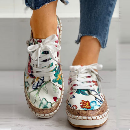 Léa - Baskets Femme Fleuries Confortables avec Semelle Plateforme et Zip