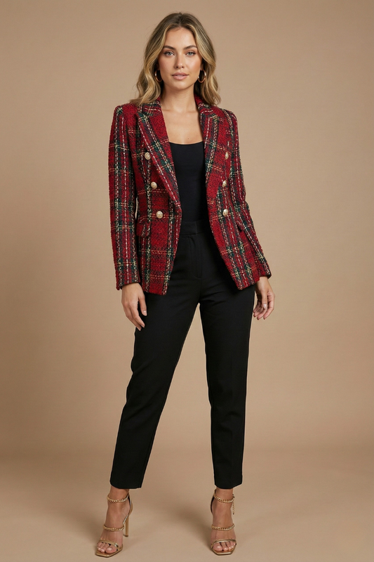 Léa - Blazer Femme Chic à Carreaux pour l'Automne