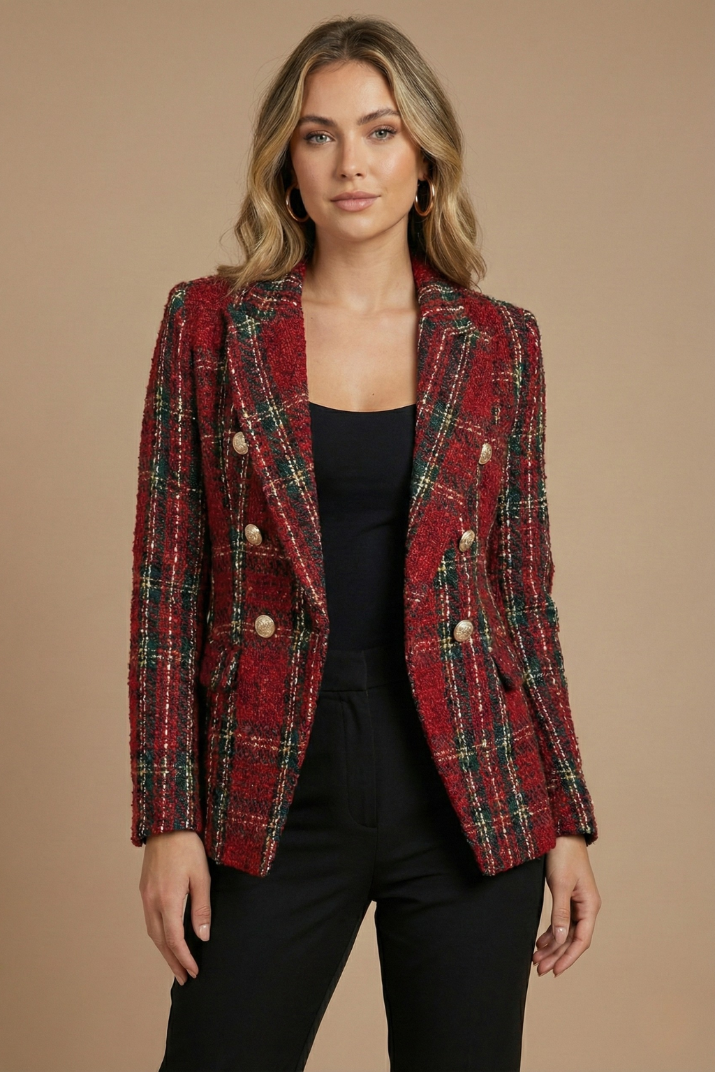 Léa - Blazer Femme Chic à Carreaux pour l'Automne