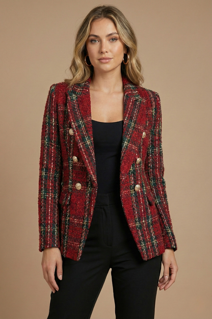 Léa - Blazer Femme Chic à Carreaux pour l'Automne