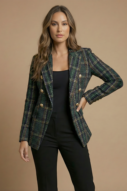 Léa - Blazer Femme Chic à Carreaux pour l'Automne