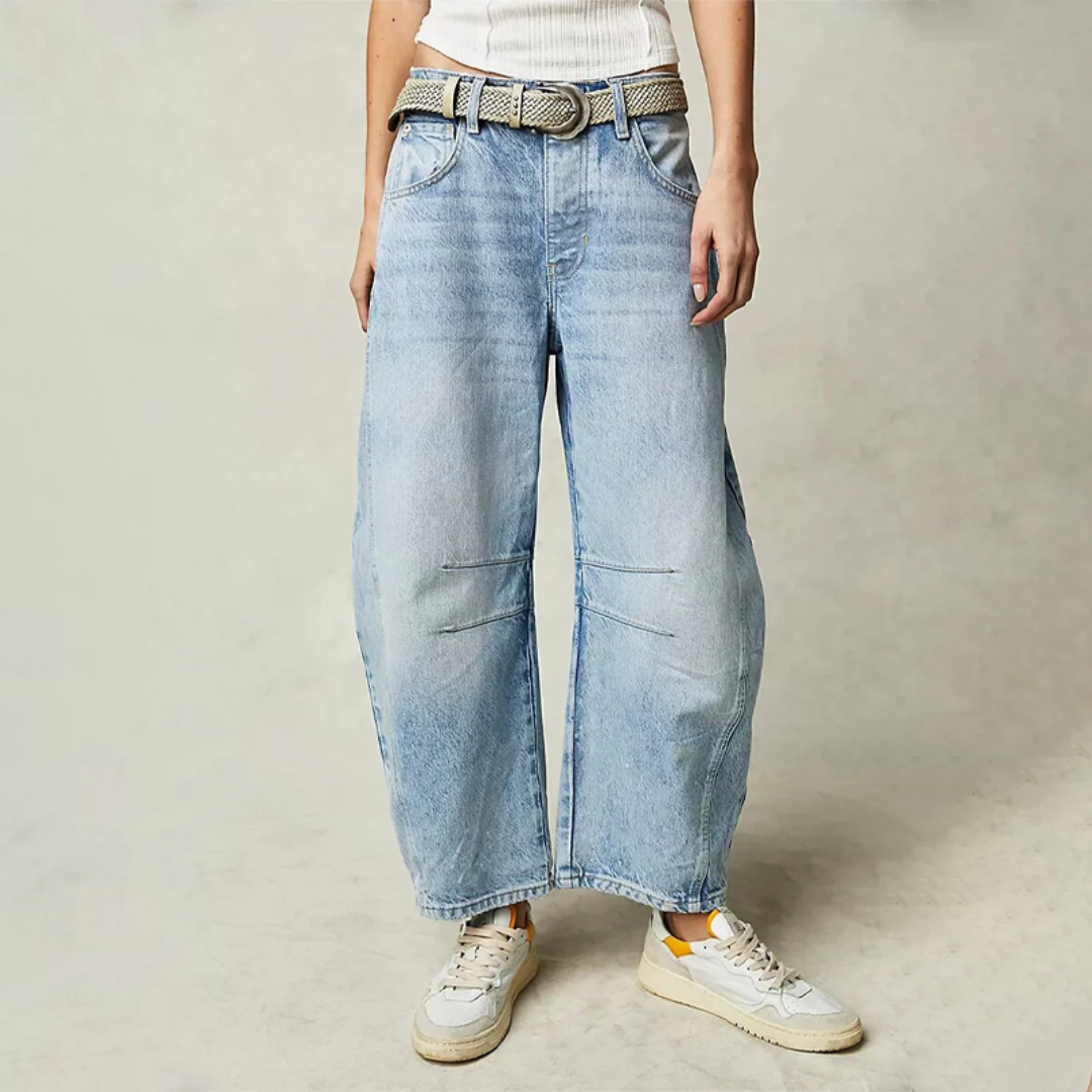 Léa - Jeans Femme Baggy Large pour l'Automne avec Coupe Ballon et Ceinture