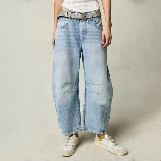 Léa - Jeans Femme Baggy Large pour l'Automne avec Coupe Ballon et Ceinture