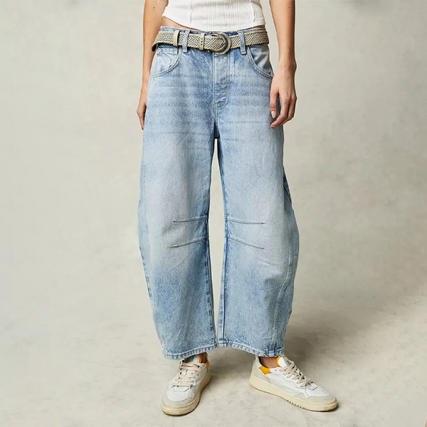 Léa - Jeans Femme Baggy Large pour l'Automne avec Coupe Ballon et Ceinture