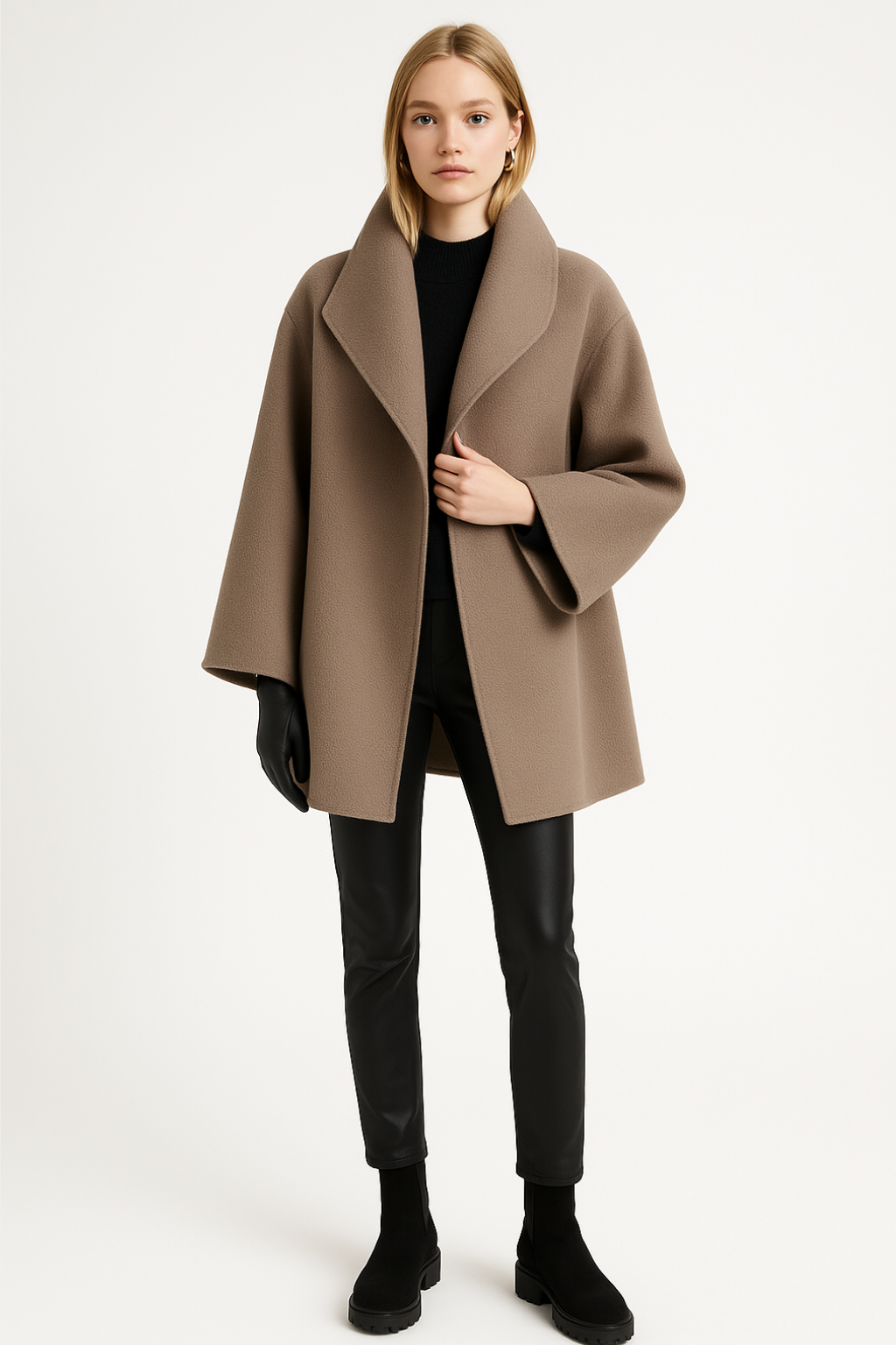 Léa - Manteau Femme Hiver Oversize avec Capuche et Coupe Enveloppante