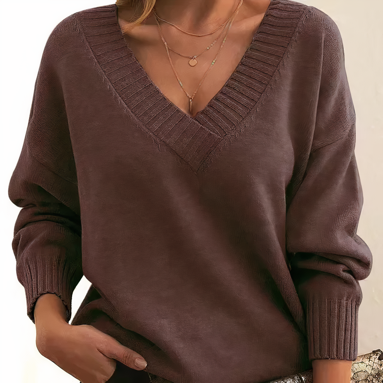 Léa - Pull Femme en Cashmere Style pour l'Automne avec Col en V