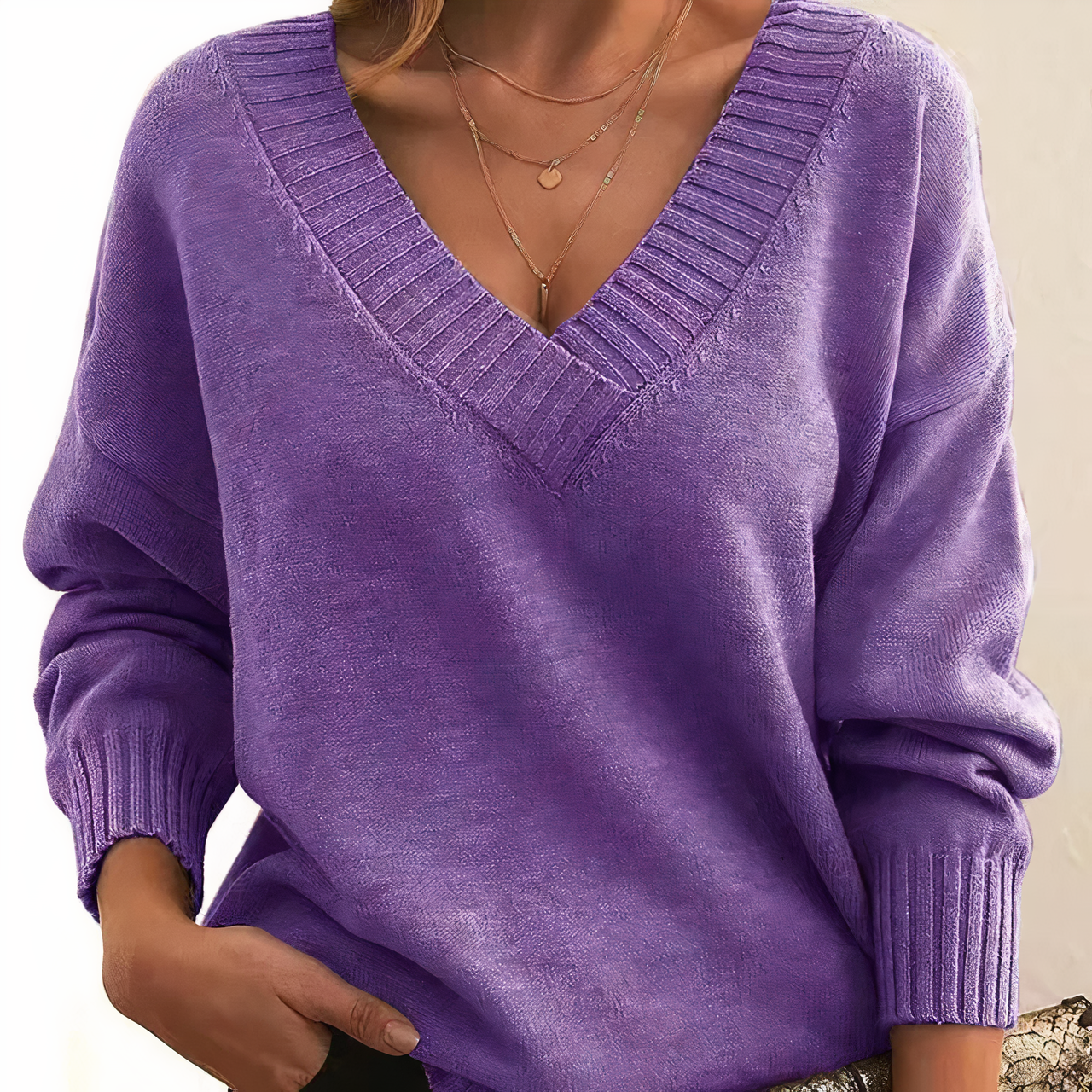Léa - Pull Femme en Cashmere Style pour l'Automne avec Col en V