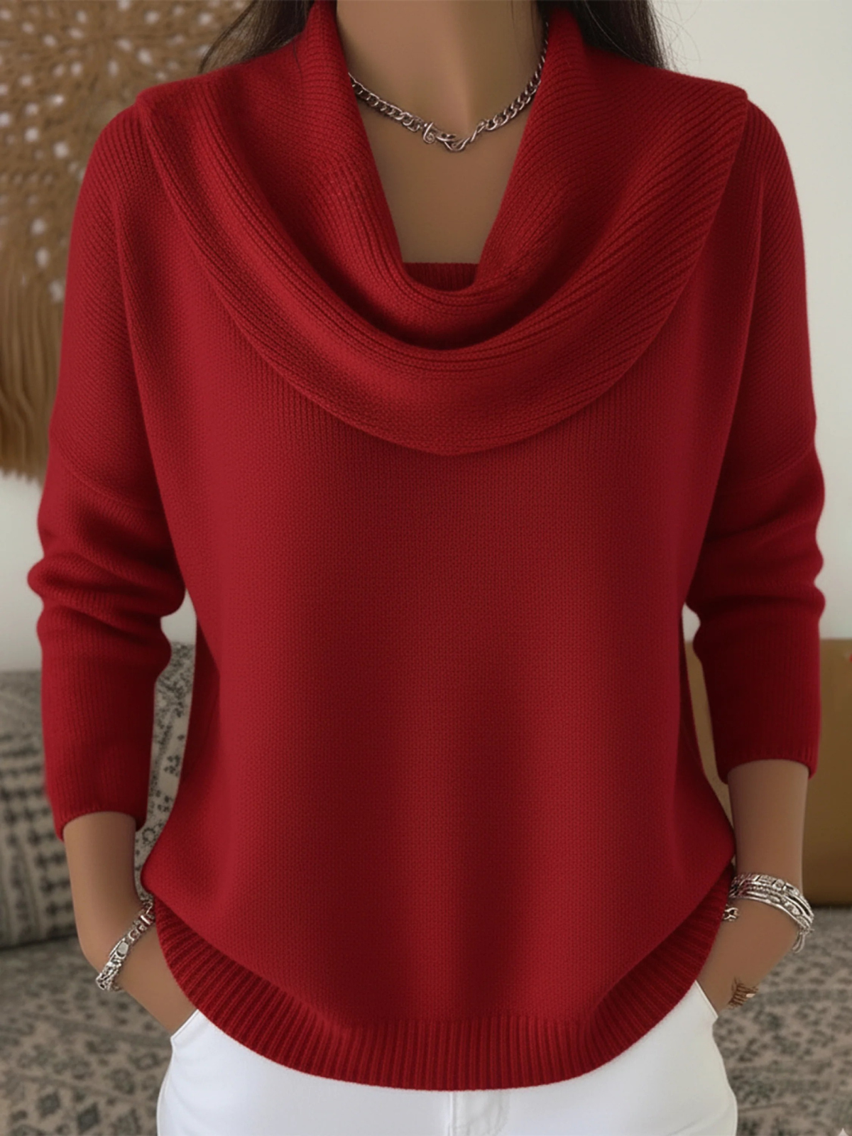 Léa - Pull Femme en Maille à Col Drapé avec Coupe Fluide Élégante